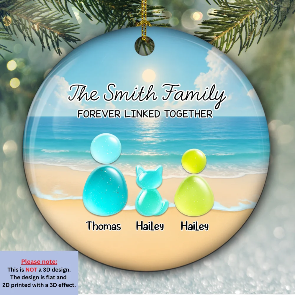 Sea Glass Family With Pet - Personalized Custom 3D Inflated Effect Ceramic Ornament - Image 5
