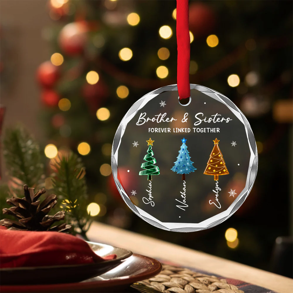 Season Love Siblings - Personalized Custom Glass Ornament - Image 4