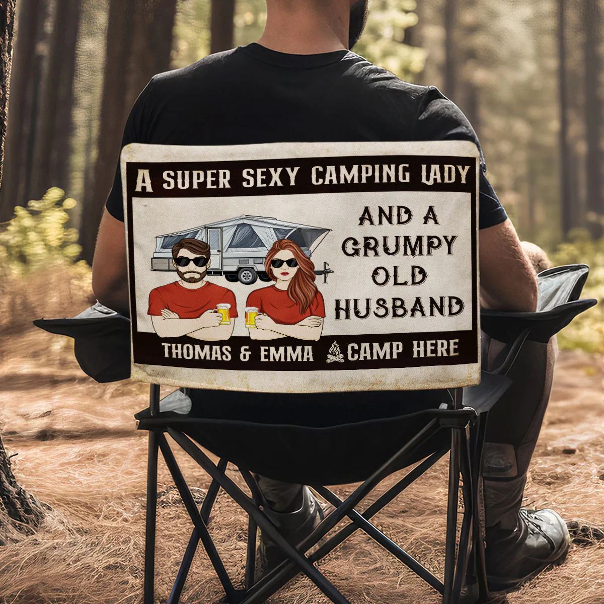 Sexy Camping Lady And Grumpy Old Husband - Personalized Custom Camping Chair Cover - Image 4