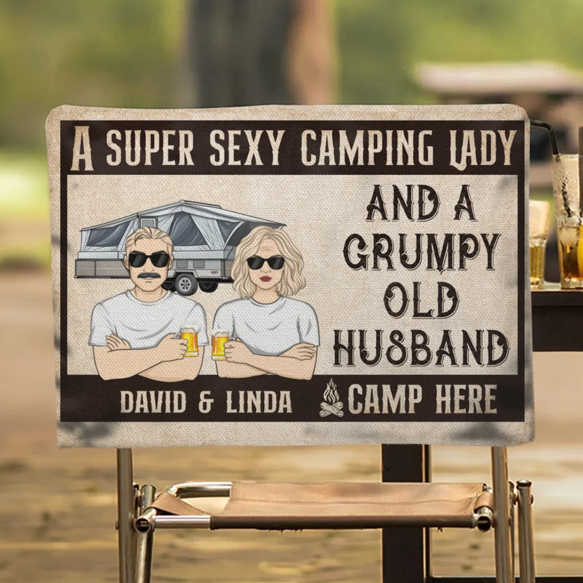 Sexy Camping Lady And Grumpy Old Husband - Personalized Custom Camping Chair Cover - Image 8