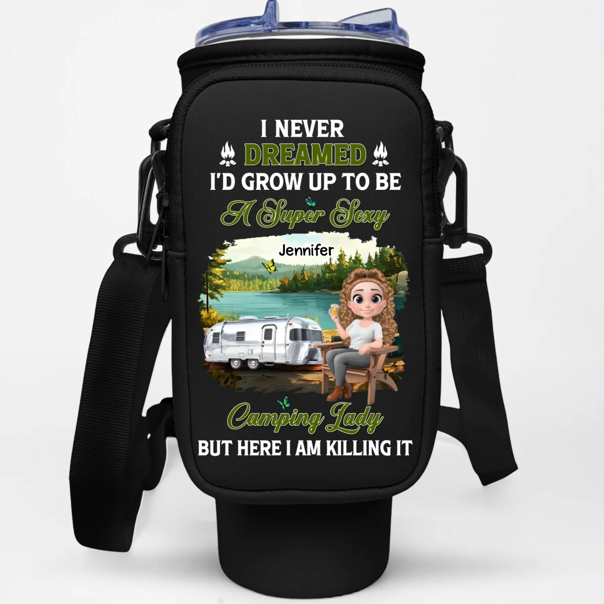 Sexy Camping Lady - Personalized Custom Water Bottle Carrier Bag - Image 10