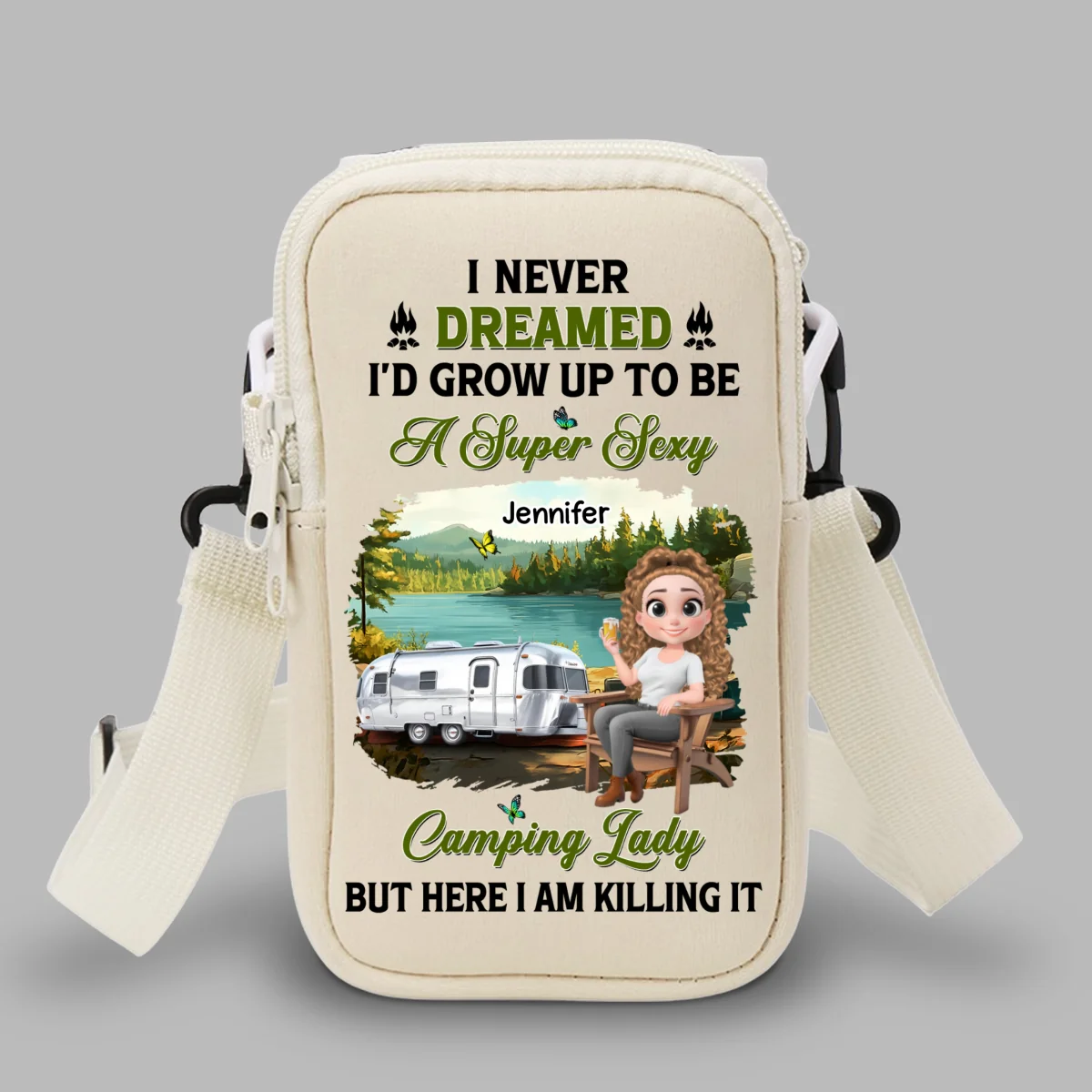 Sexy Camping Lady - Personalized Custom Water Bottle Carrier Bag - Image 9