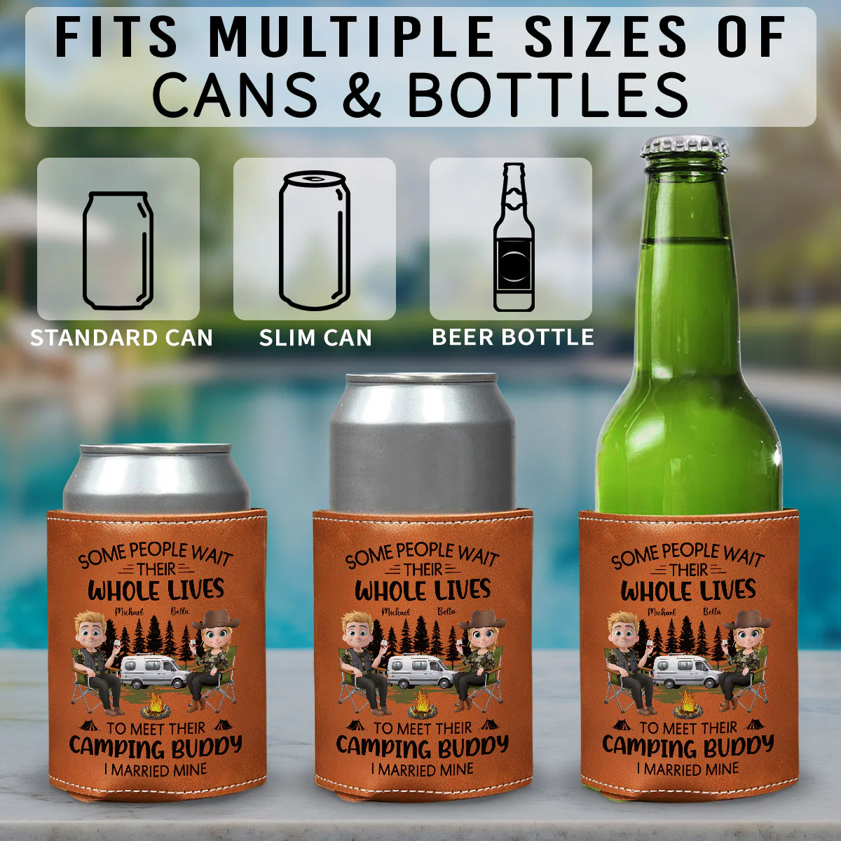 Sharing Every Campfire Night - Personalized Custom Leather Can Cooler Holder - Image 5