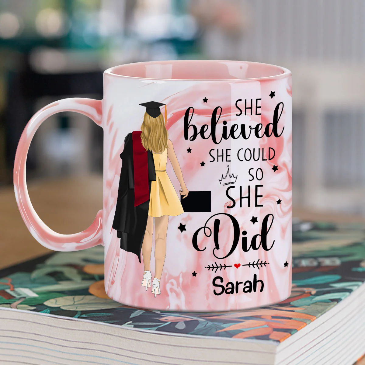 She Believed She Achieved- Personalized Custom Pink Marble Mug - Image 2