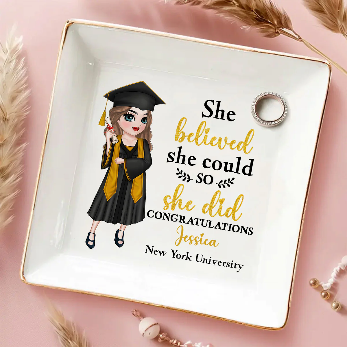 She Believed She Could - Personalized Custom Jewelry Dish - Image 5