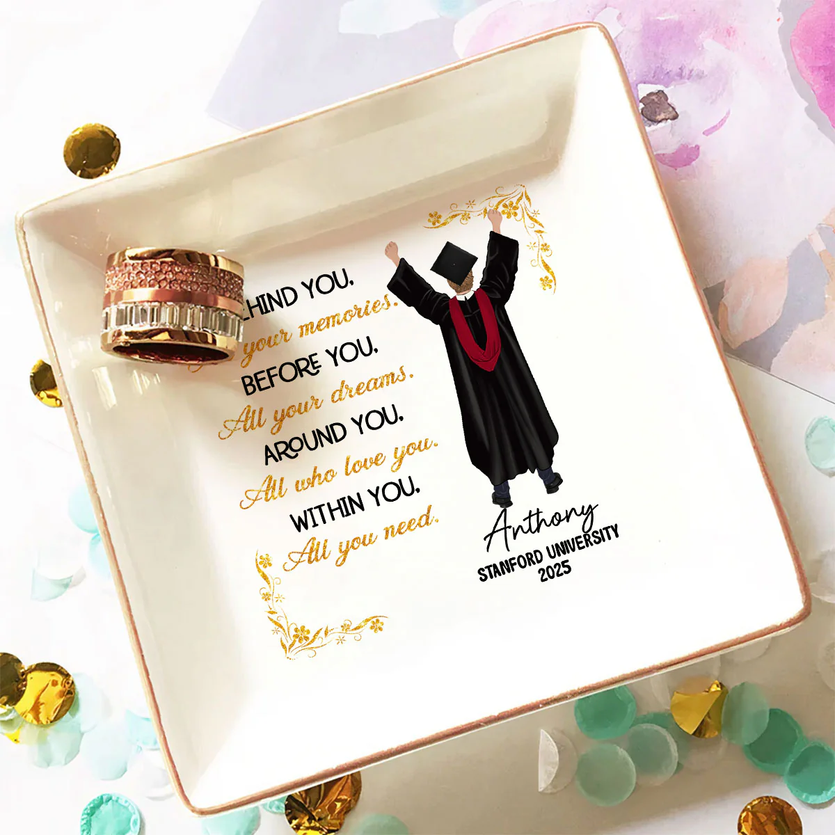 She Dreamed Big And Won - Personalized Custom Jewelry Dish - Image 3