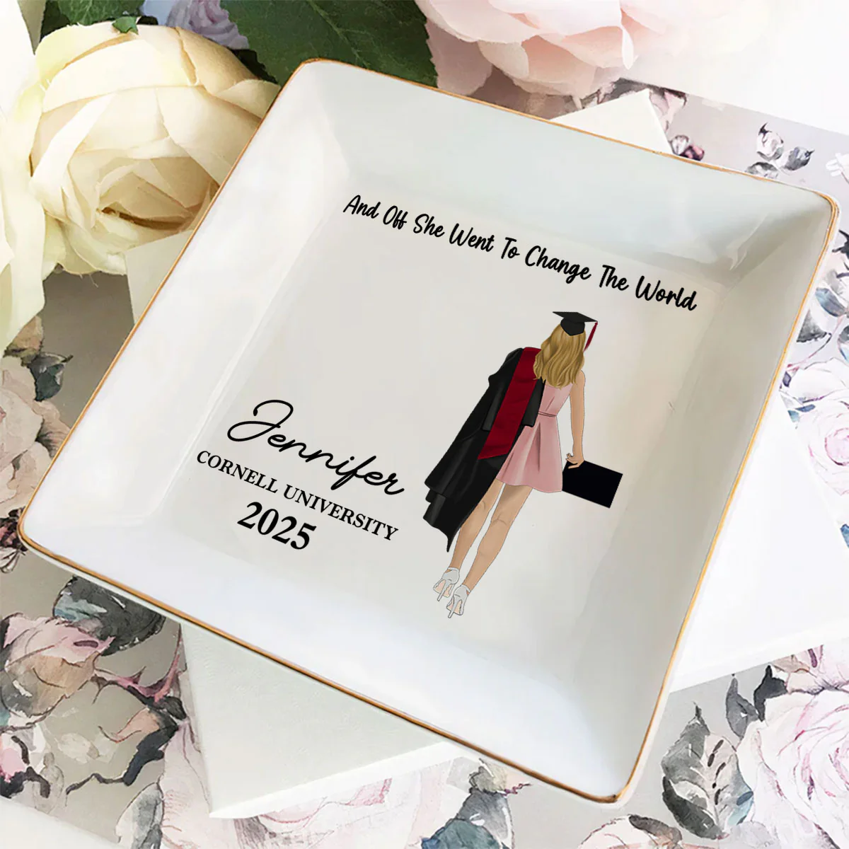 She Went To Change The World - Personalized Custom Jewelry Dish - Image 3
