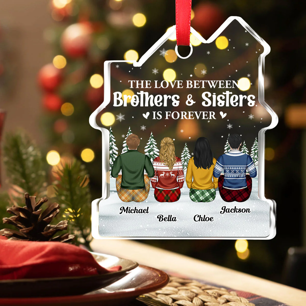 Sibling Love Is Forever - Personalized Custom House Shaped Glass Ornament - Image 2