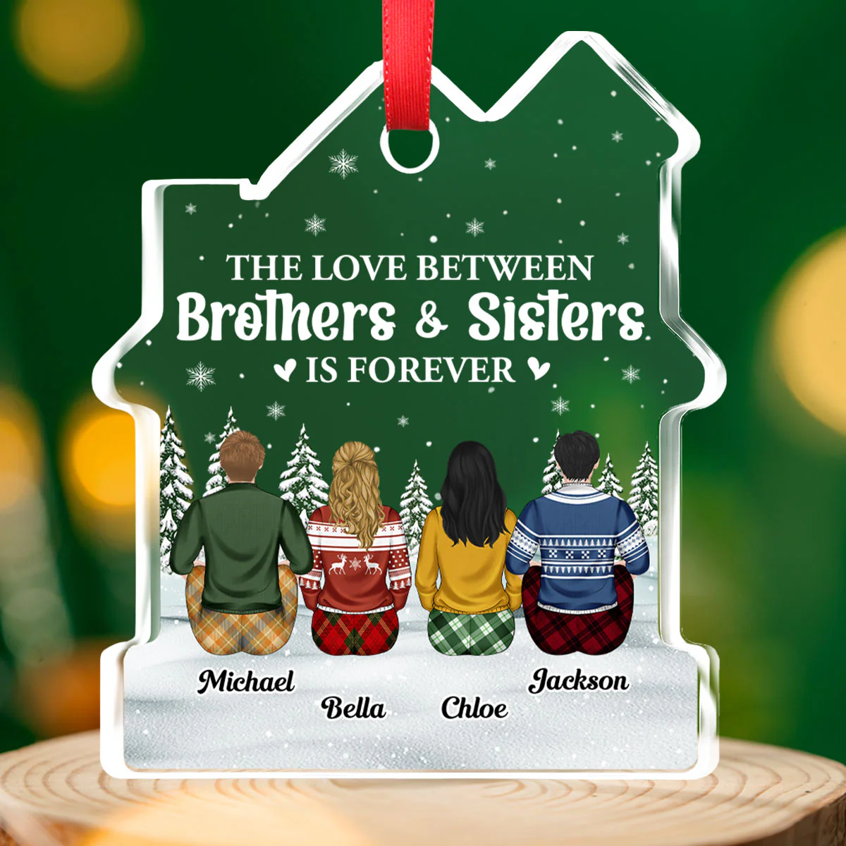 Sibling Love Is Forever - Personalized Custom House Shaped Glass Ornament - Image 3