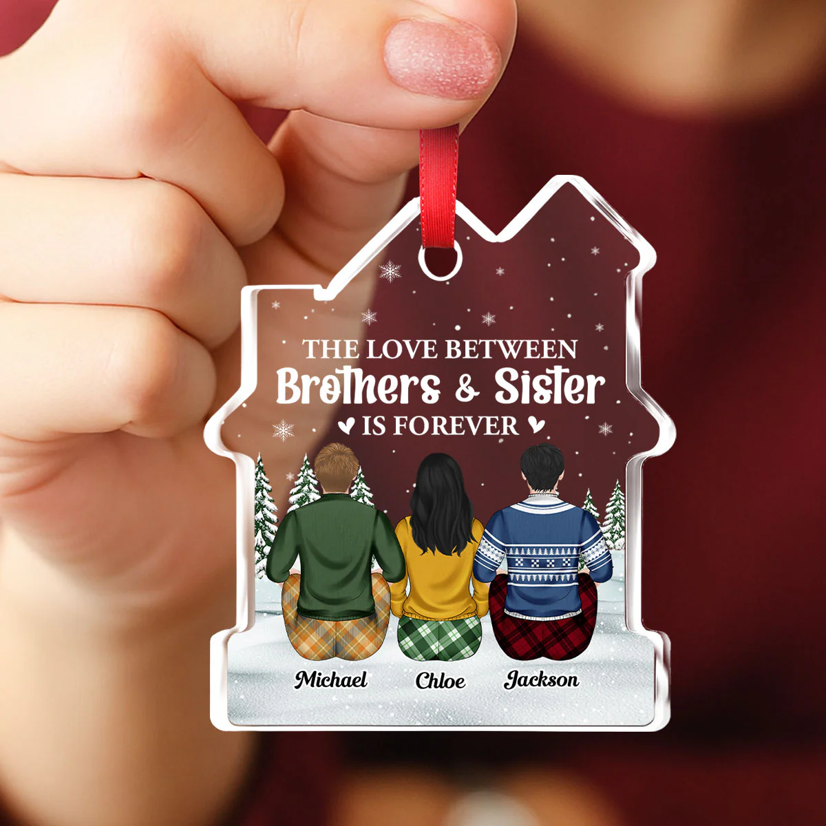Sibling Love Is Forever - Personalized Custom House Shaped Glass Ornament - Image 4