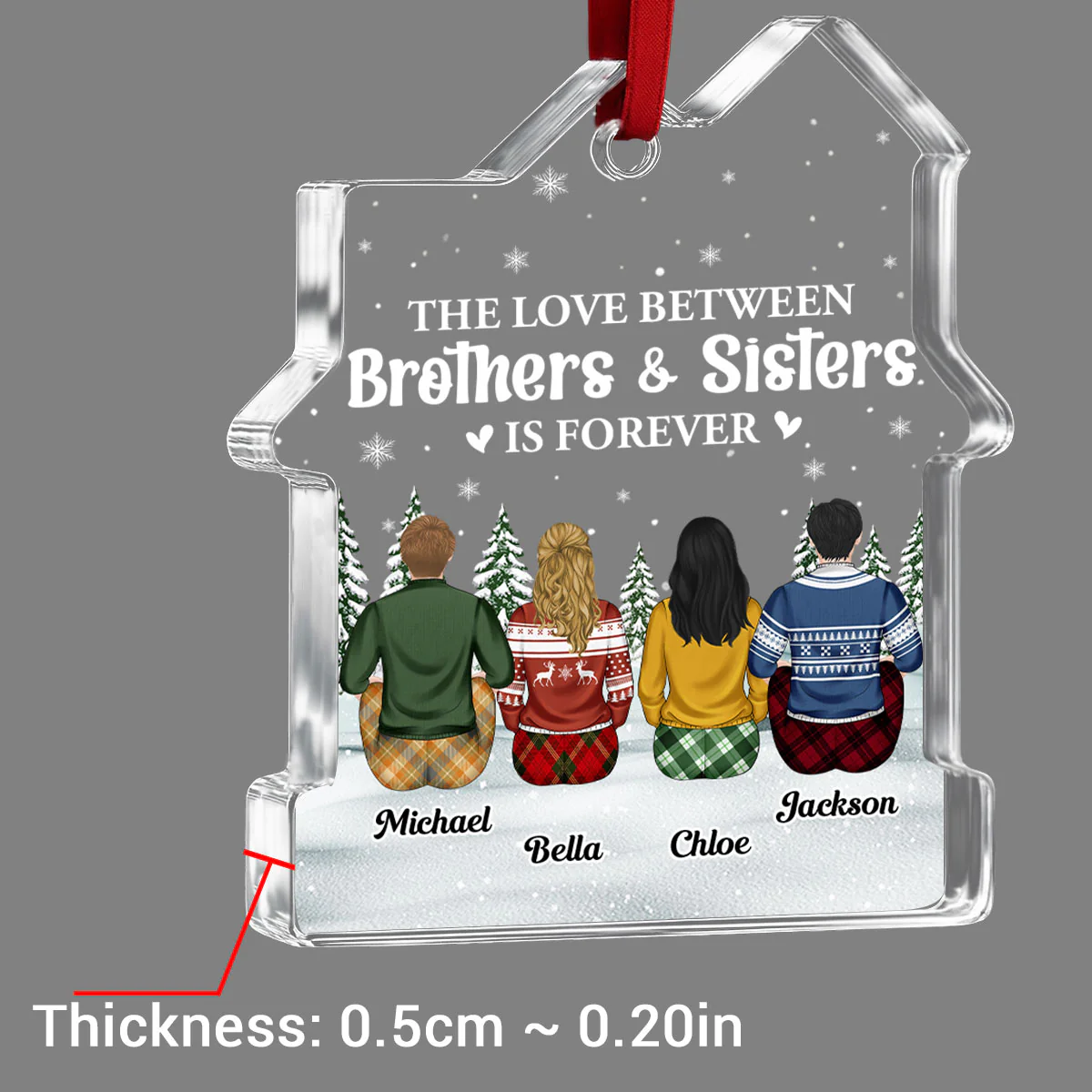 Sibling Love Is Forever - Personalized Custom House Shaped Glass Ornament - Image 5