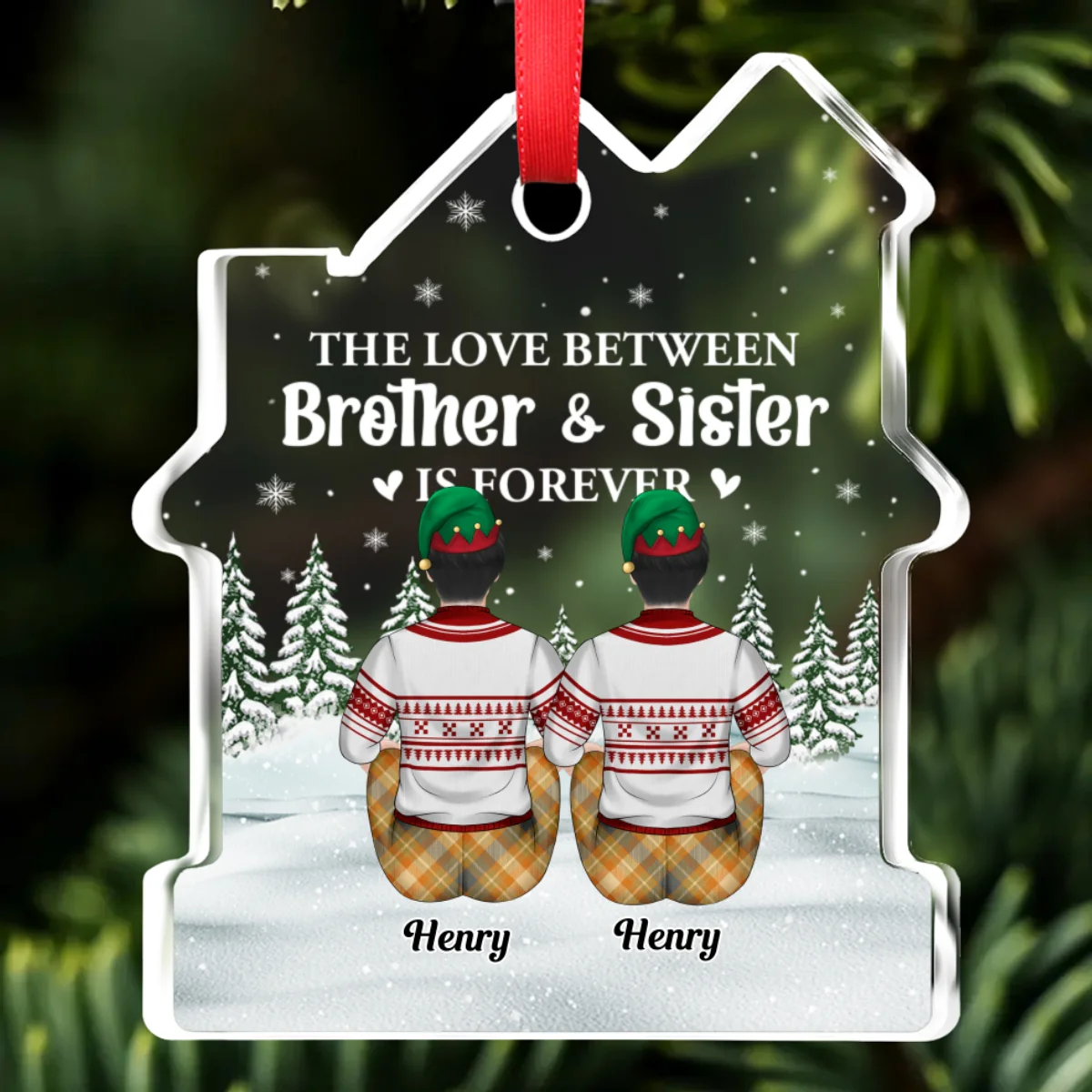 Sibling Love Is Forever - Personalized Custom House Shaped Glass Ornament - Image 7