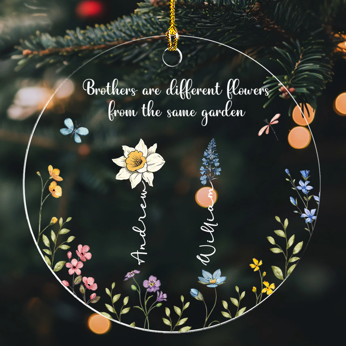 Siblings Are Different Flowers From The Same Garden - Personalized Custom Acrylic Ornament - Image 2