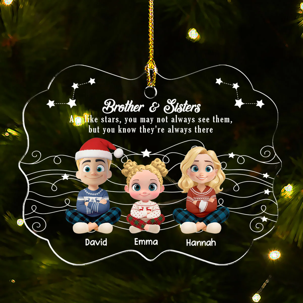 Siblings Are Like Bright Stars - Personalized Custom Acrylic Ornament - Image 2