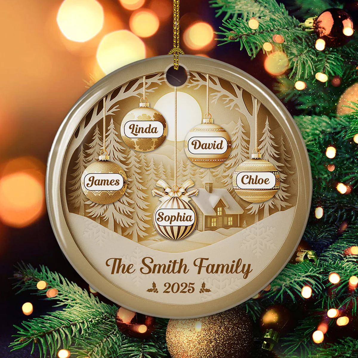 Siblings Christmas Golden Hour - Personalized Custom Ceramic Ornament - Image 3