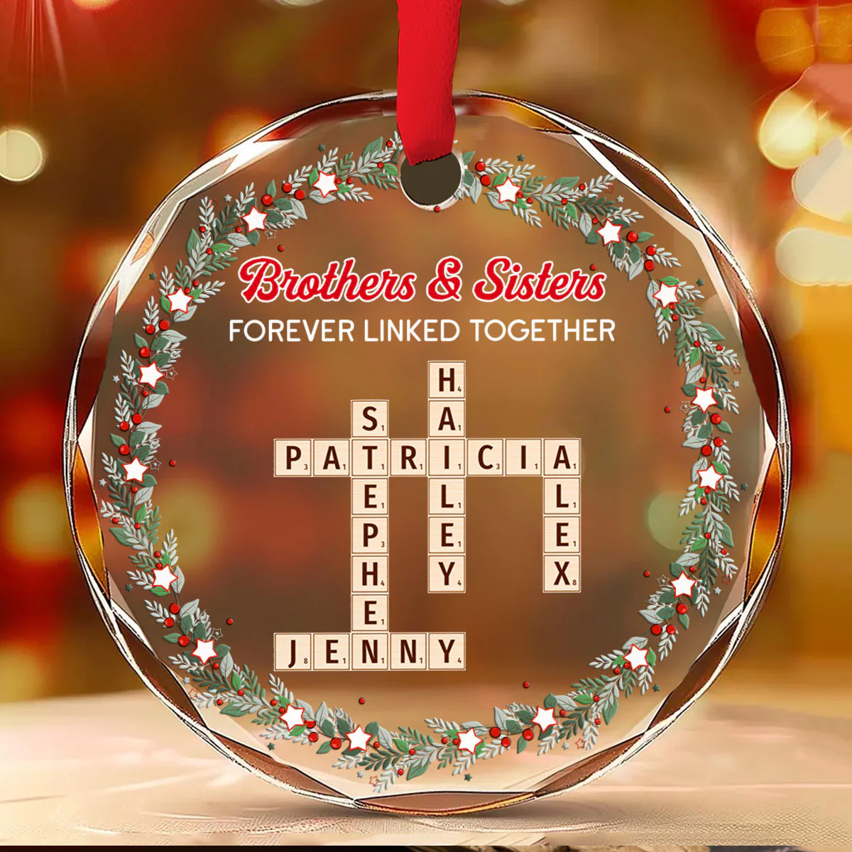 Siblings Forever Linked Together 2025 - Personalized Custom Glass Ornament - Image 2