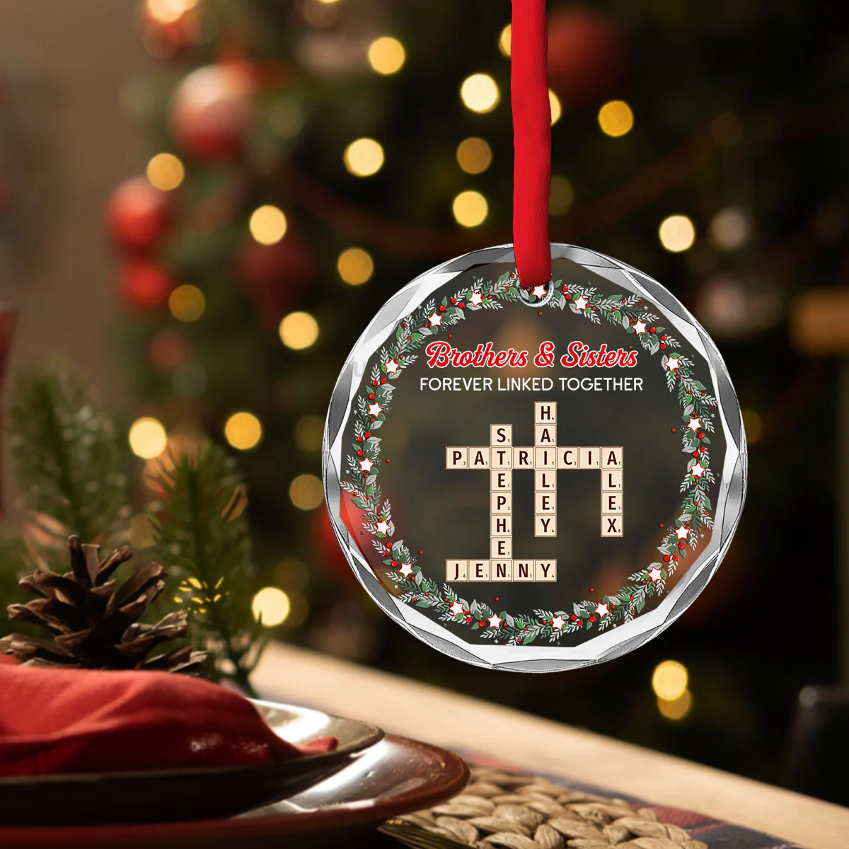 Siblings Forever Linked Together 2025 - Personalized Custom Glass Ornament - Image 4