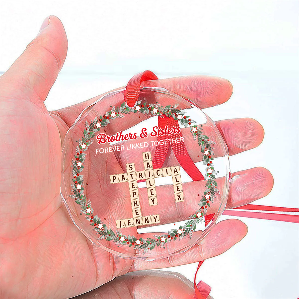 Siblings Forever Linked Together 2025 - Personalized Custom Glass Ornament - Image 5