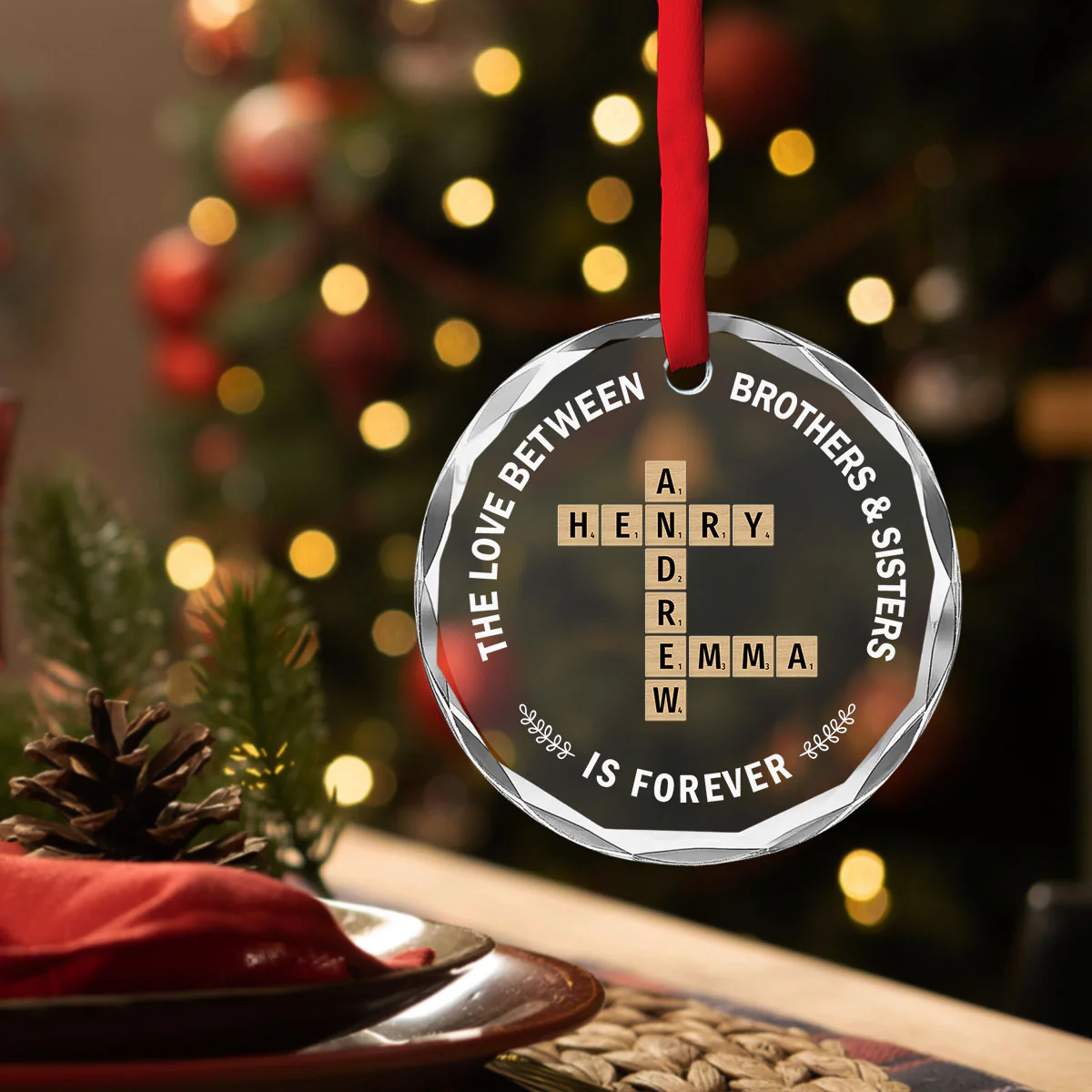 Siblings Forever - Personalized Custom Glass Ornament - Image 2