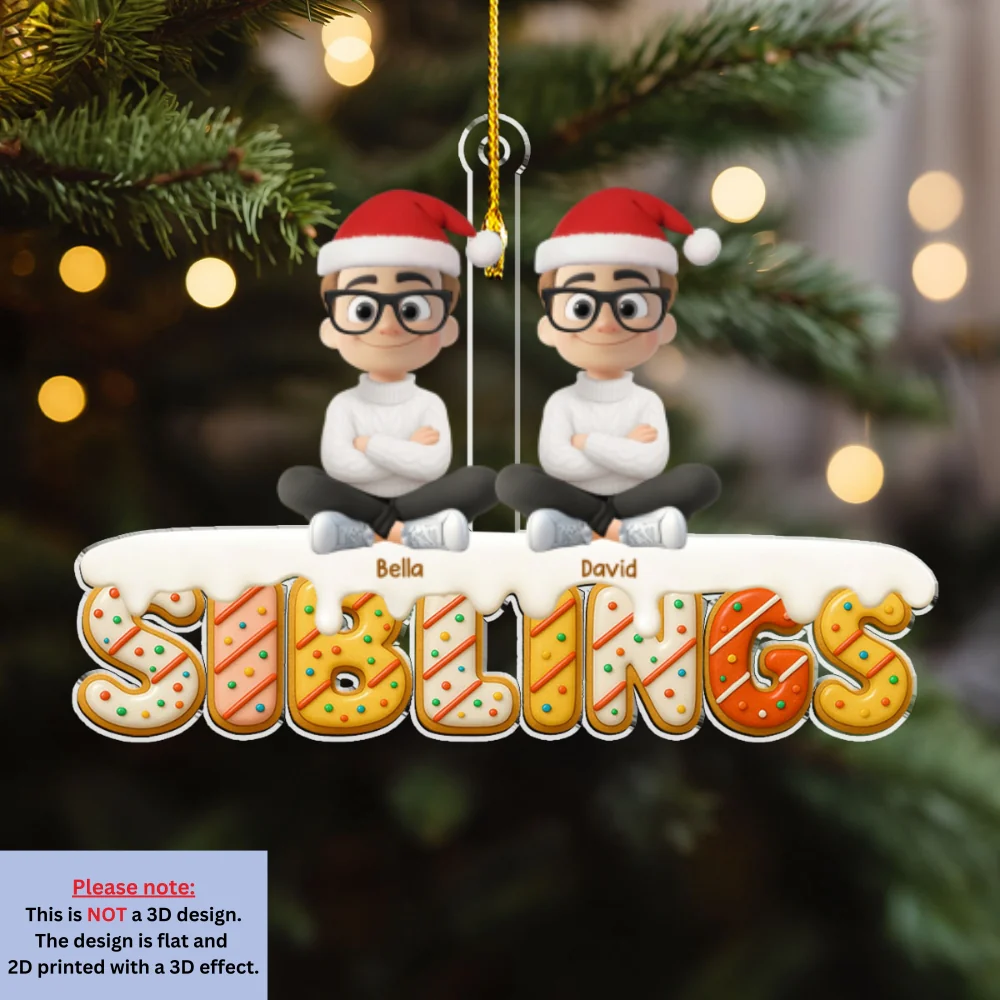 Siblings Forever Version 2 - Personalized Custom Acrylic Ornament - Image 6