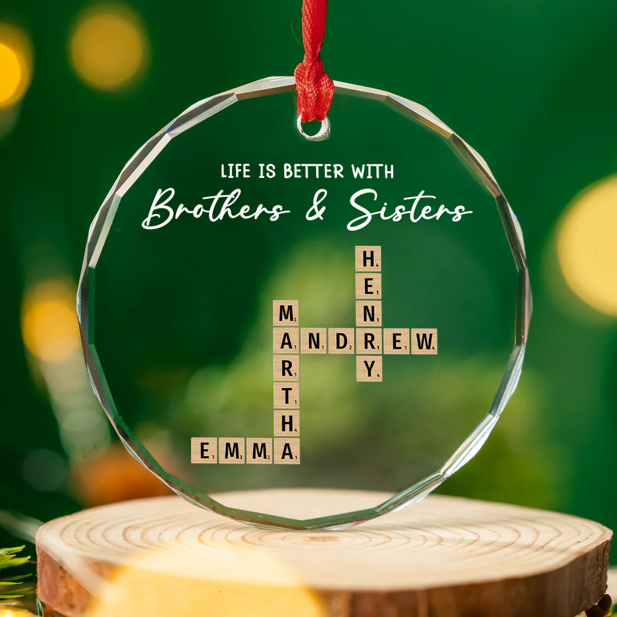 Siblings Make Life More Beautiful - Personalized Custom Glass Ornament - Image 2