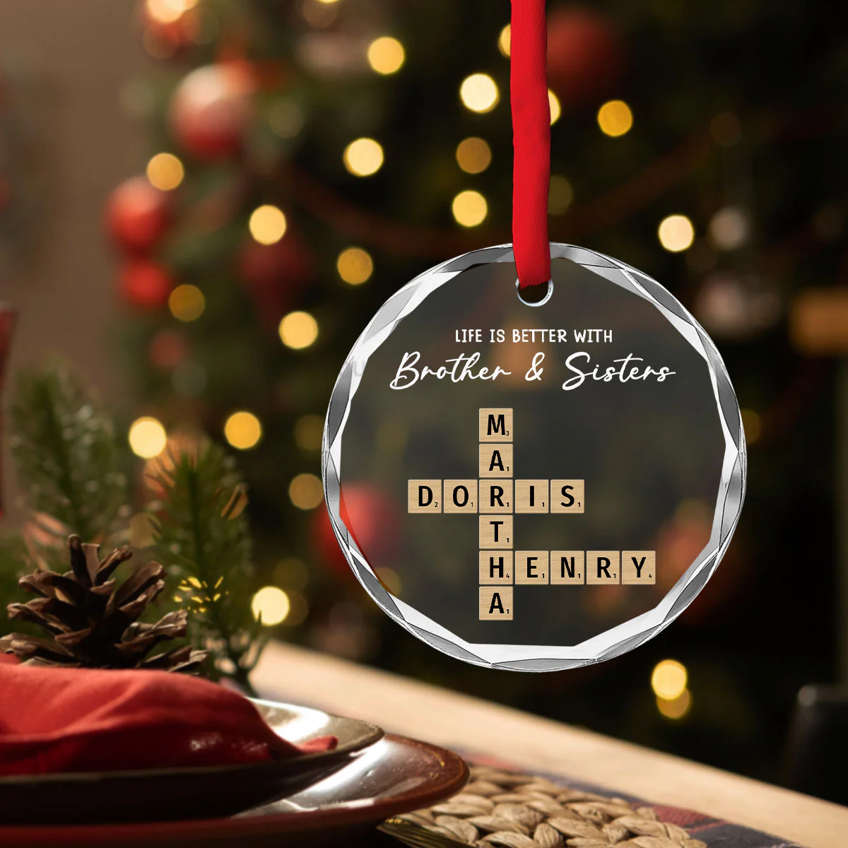 Siblings Make Life More Beautiful - Personalized Custom Glass Ornament - Image 3
