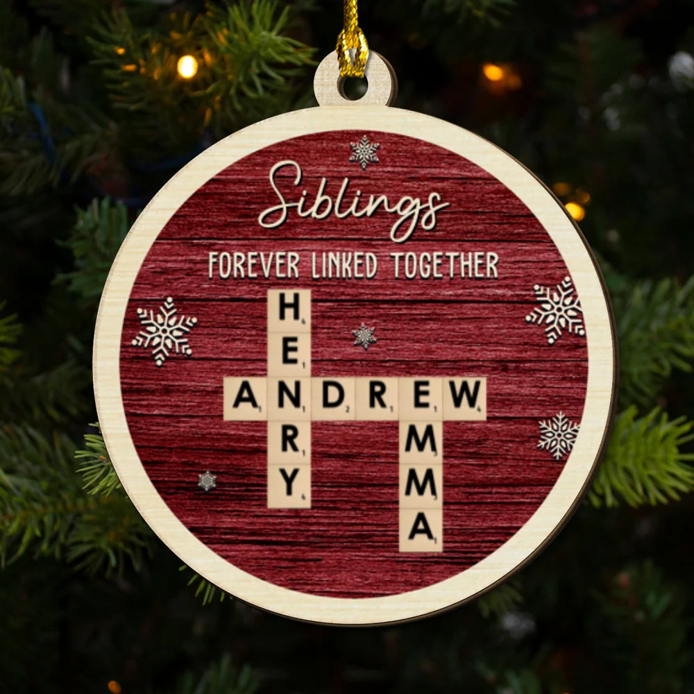 Siblings Name Scrabble - Personalized Custom 2-layered Wood Ornament - Image 2