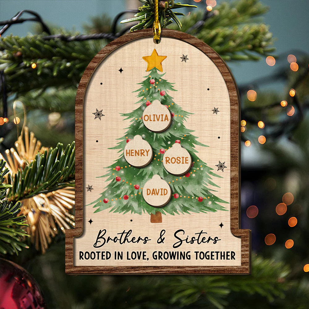 Siblings Rooted Deep In Love - Personalized Custom 2-layered Wood Ornament - Image 5