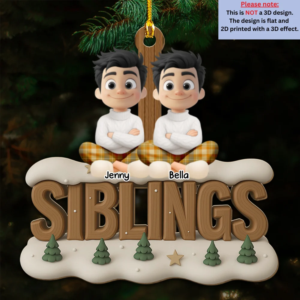Siblings This Year Onwards - Personalized Custom 3D Effect Wood Ornament - Image 5