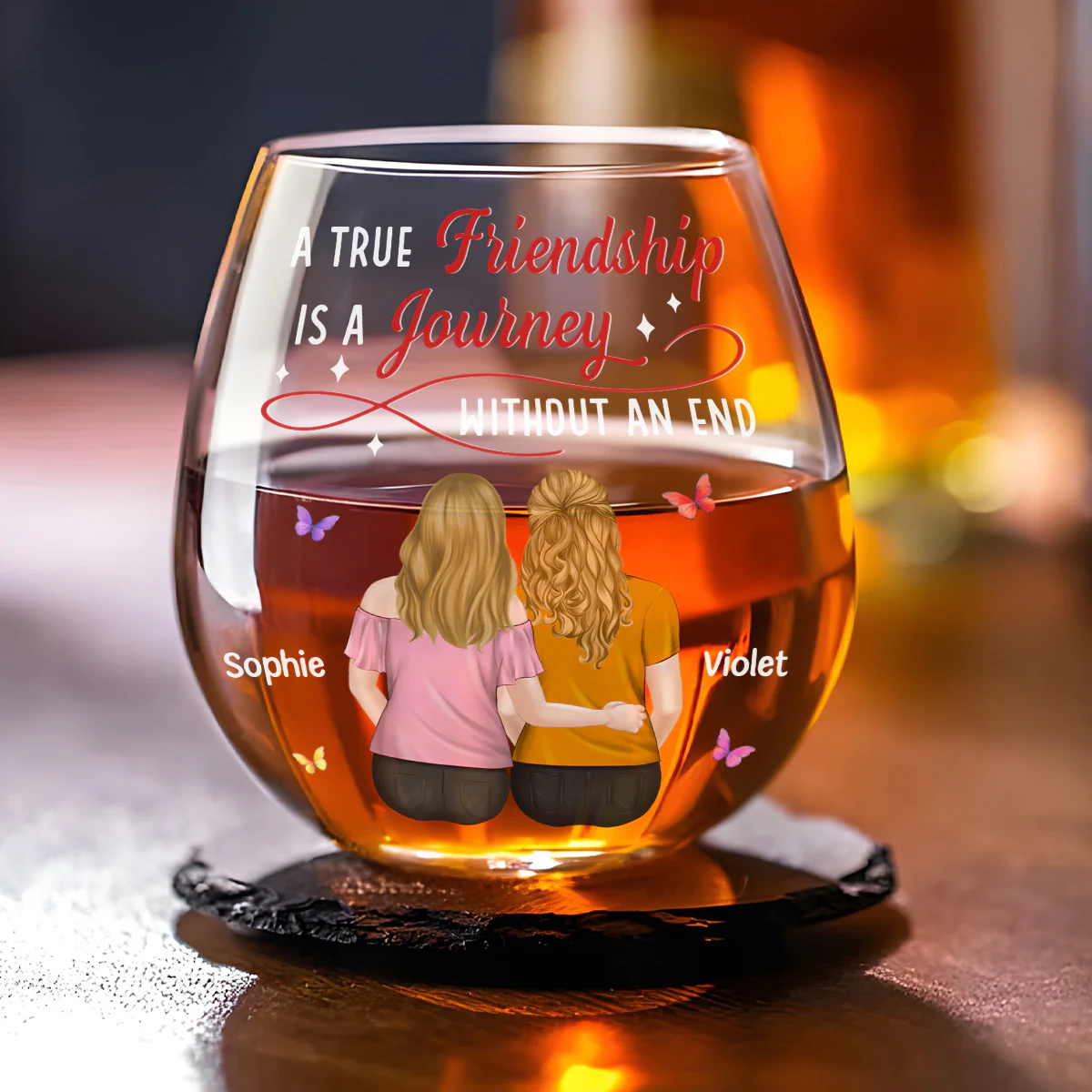 Side By Side Always - Personalized Custom Wine Glass