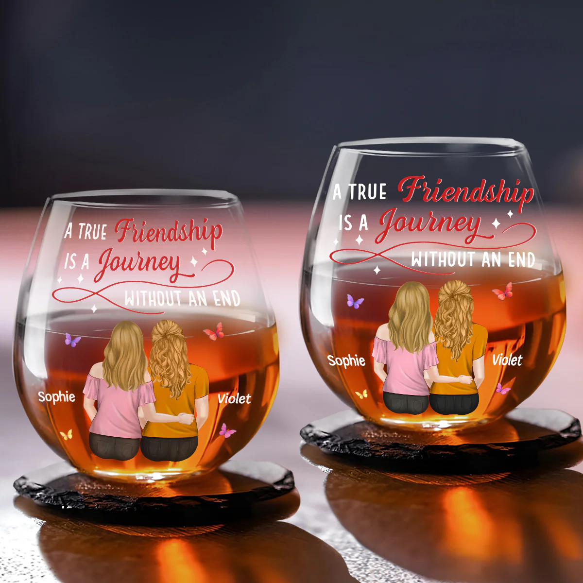 Side By Side Always - Personalized Custom Wine Glass - Image 2
