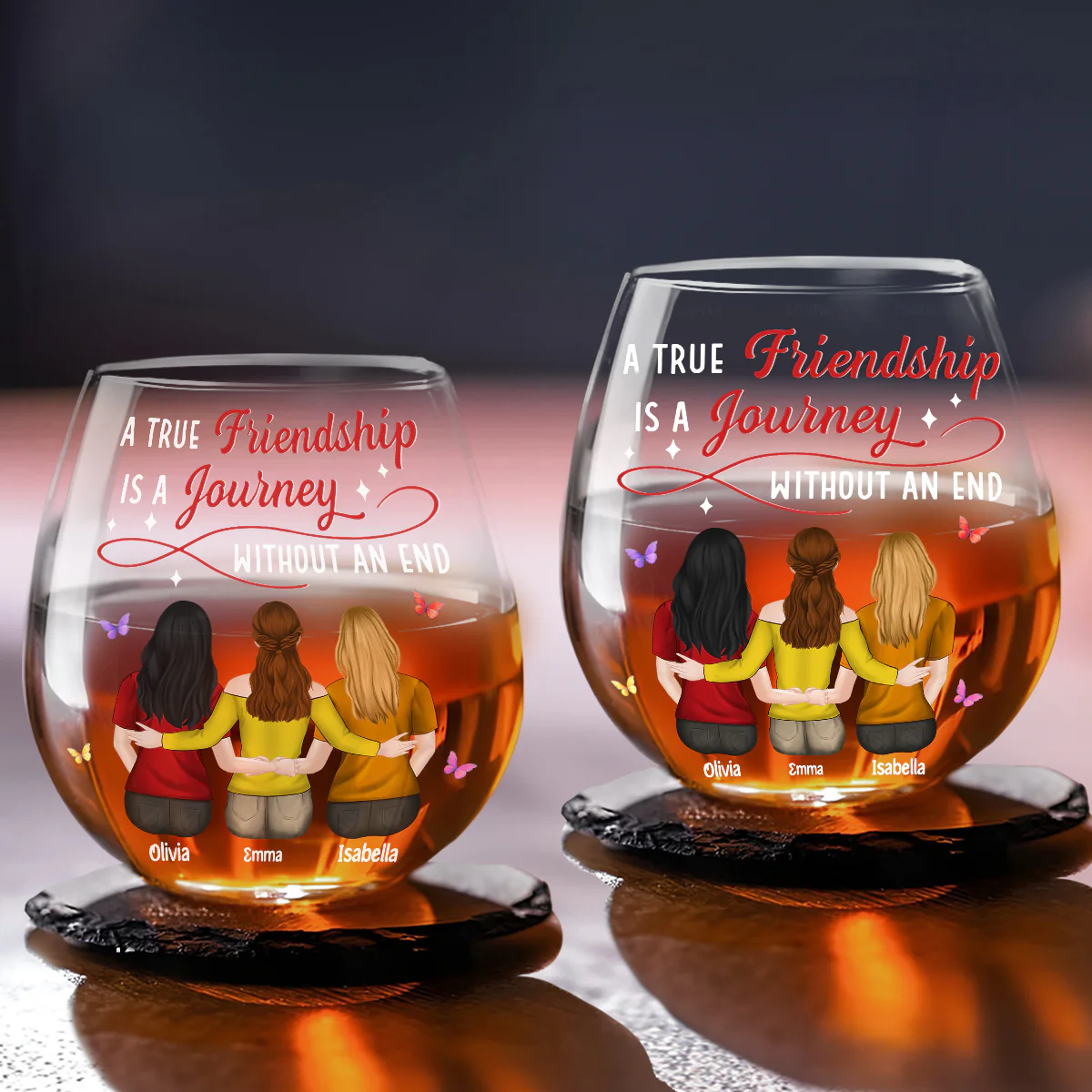 Side By Side Always - Personalized Custom Wine Glass - Image 3