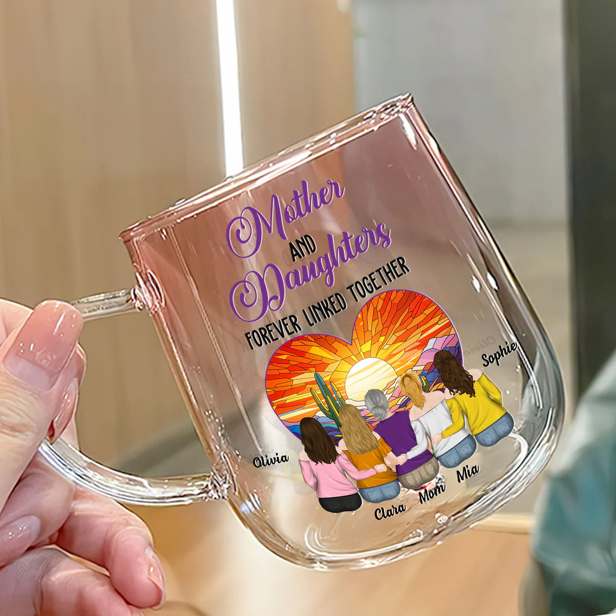 Side By Side Heart To Heart - Personalized Custom Pink Gradient Glass Mug - Image 3