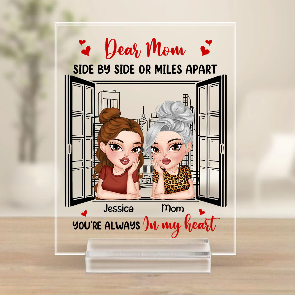 Side By Side Or Miles Apart - Personalized Custom Acrylic Plaque With Base