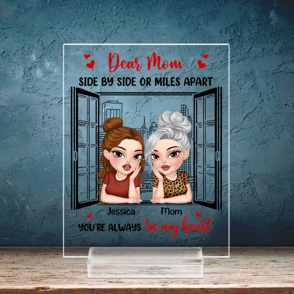 Side By Side Or Miles Apart - Personalized Custom Acrylic Plaque With Base - Image 4