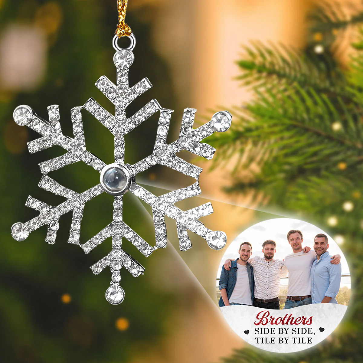 Side By Side Tile By Tile - Personalized Custom Photo Snowflake Projection Ornament - Image 4