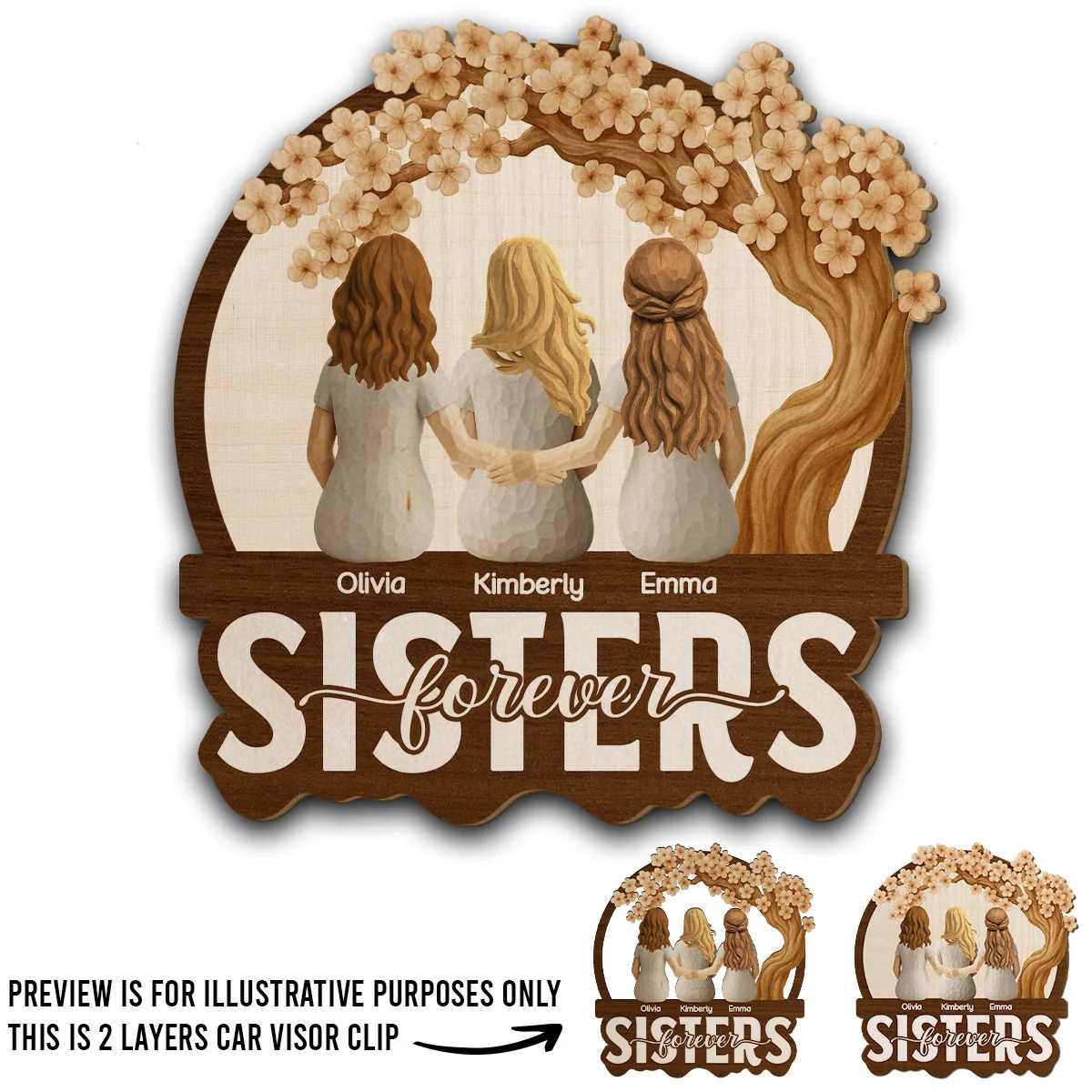 Sister Bestie Love - Personalized Custom Car Visor Clip - Image 4
