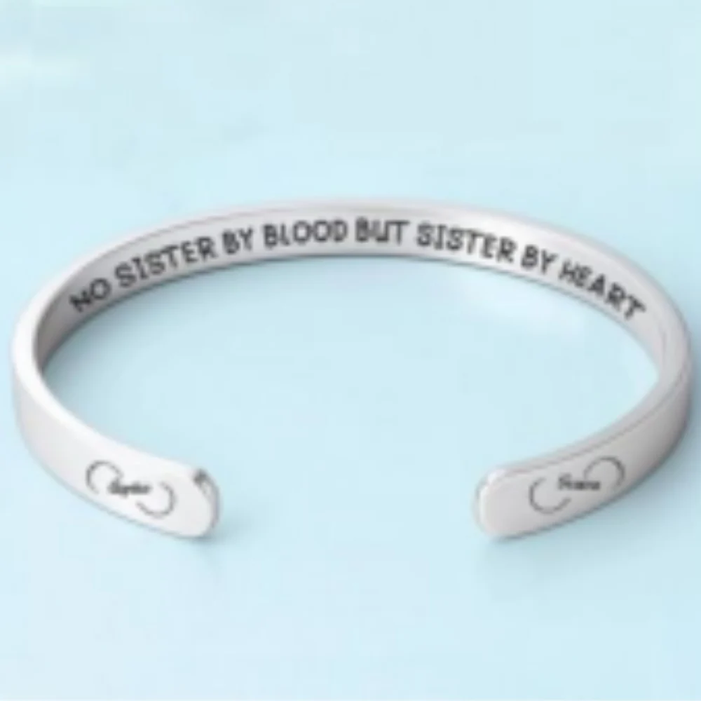 Sister By Heart - Personalized Custom Bracelet Cuff - Image 5