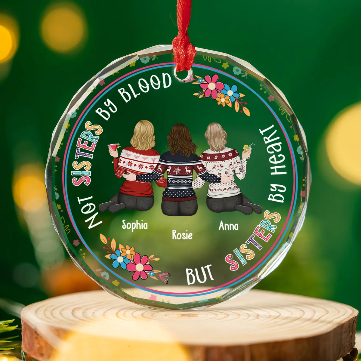 Sister By Heart - Personalized Custom Glass Ornament - Image 3