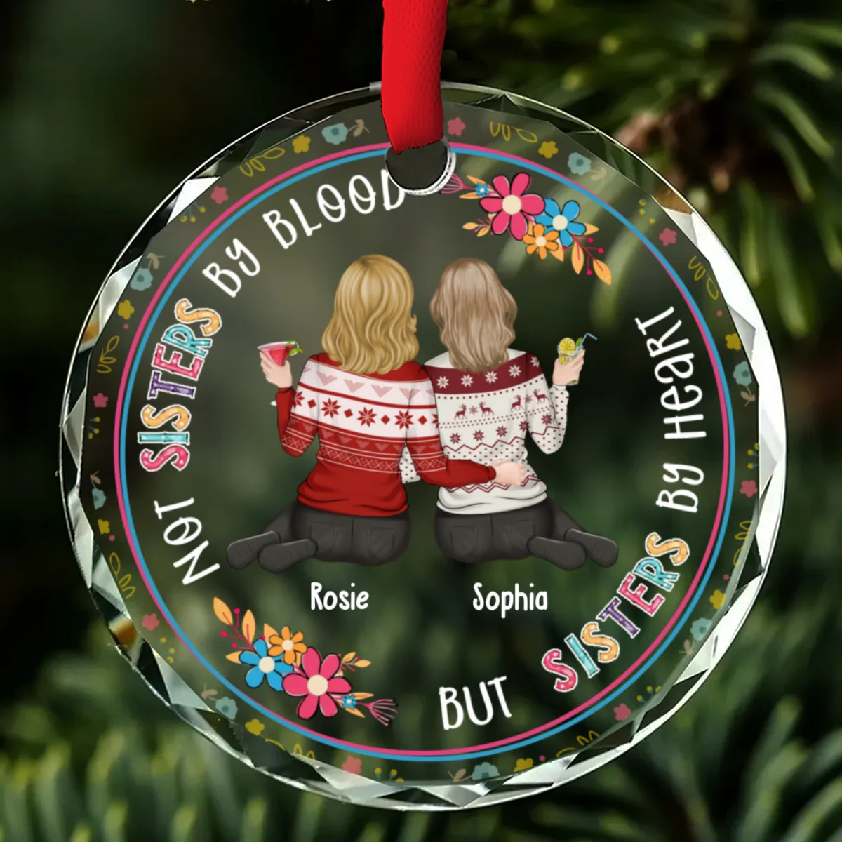 Sister By Heart - Personalized Custom Glass Ornament - Image 6
