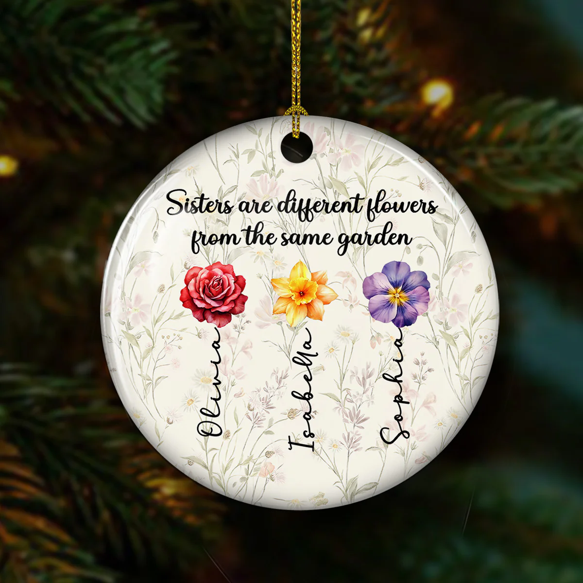 Sister Flowers - Personalized Custom Ceramic Ornament - Image 2