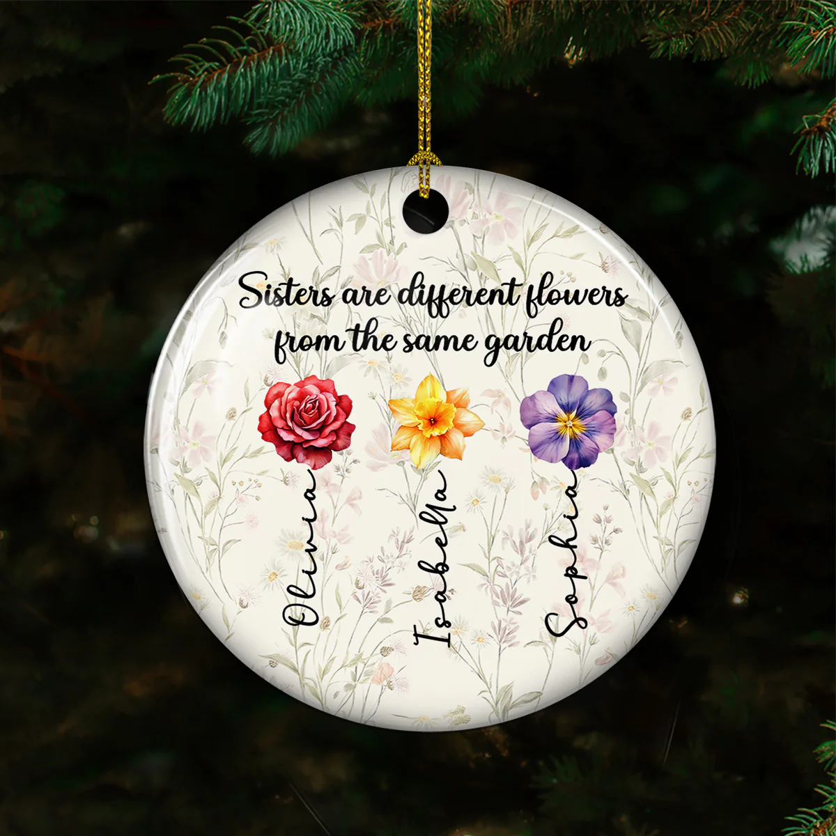 Sister Flowers - Personalized Custom Ceramic Ornament - Image 5