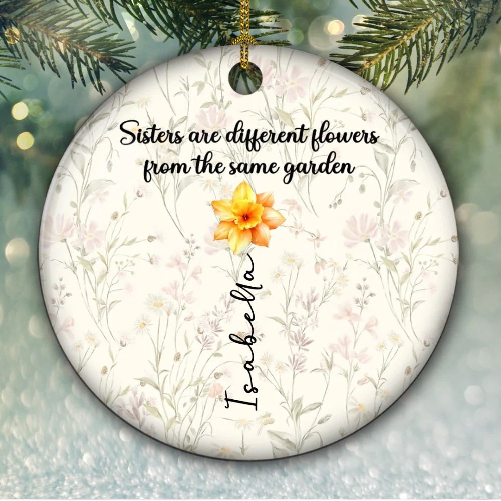 Sister Flowers - Personalized Custom Ceramic Ornament - Image 6