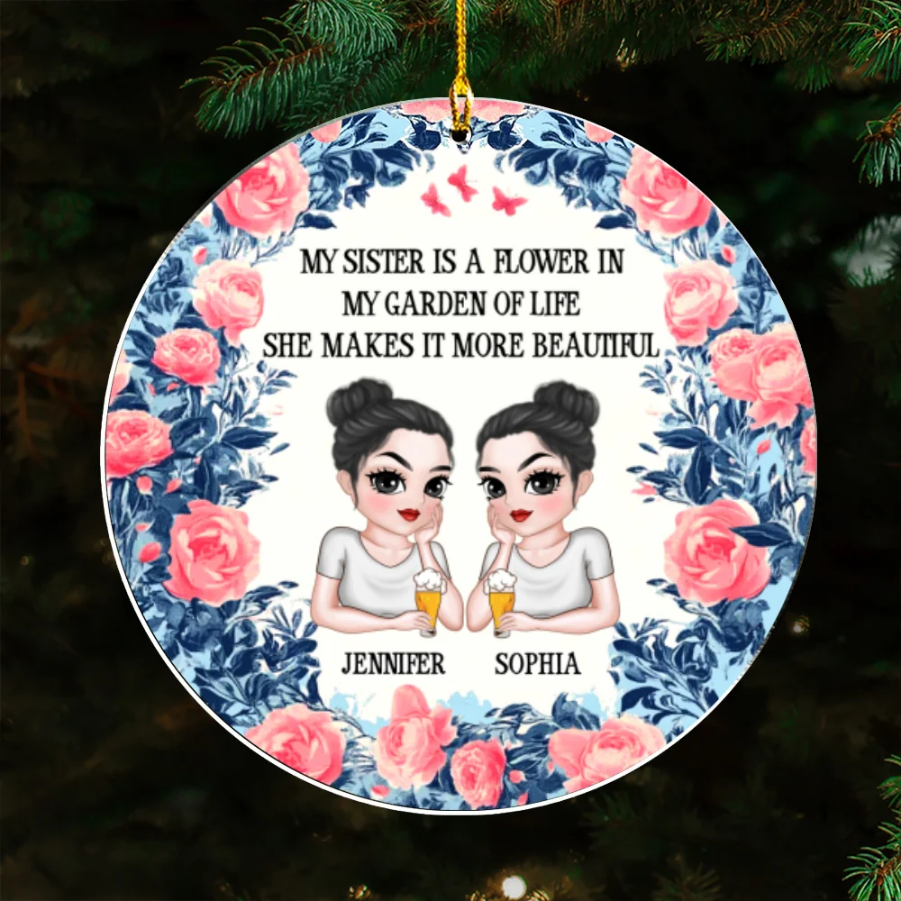 Sister Lights Up Life - Personalized Custom Acrylic Ornament - Image 6