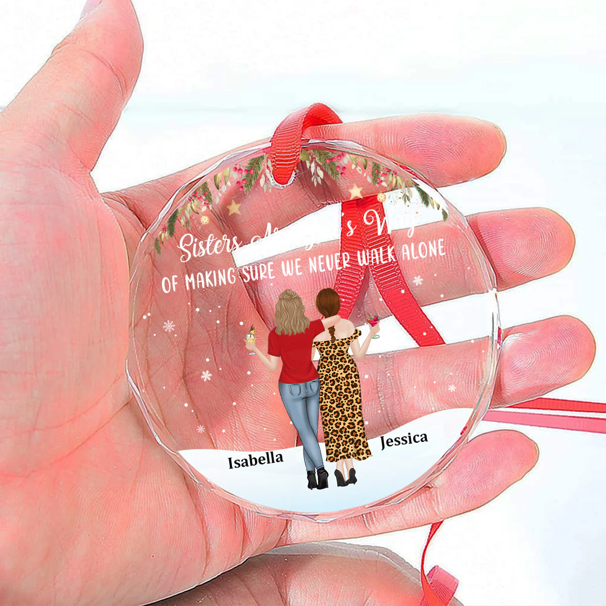 Sister Never Walk Alone - Personalized Custom Glass Ornament - Image 5