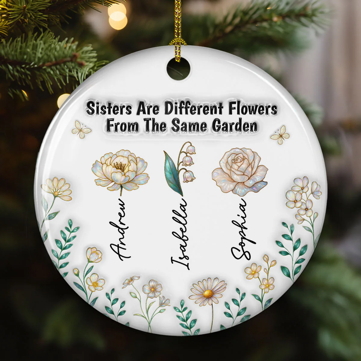 Sisterhood Grows Strong Like Roots - Personalized Custom 3D Inflated Effect Ceramic Ornament