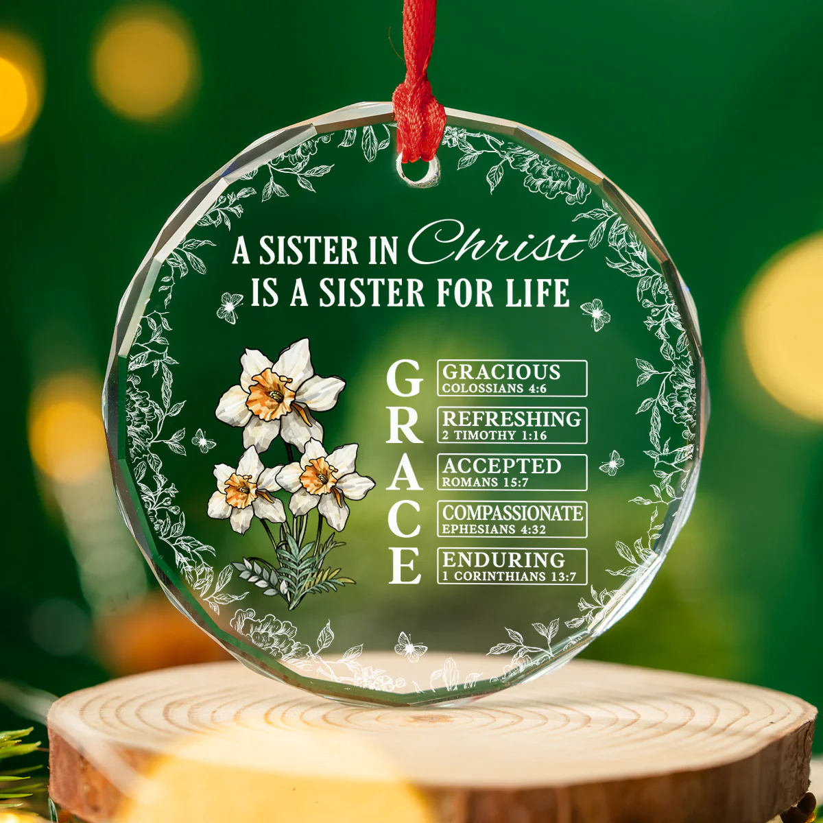 Sisterhood Rooted Deep In Faith - Personalized Custom Glass Ornament - Image 3