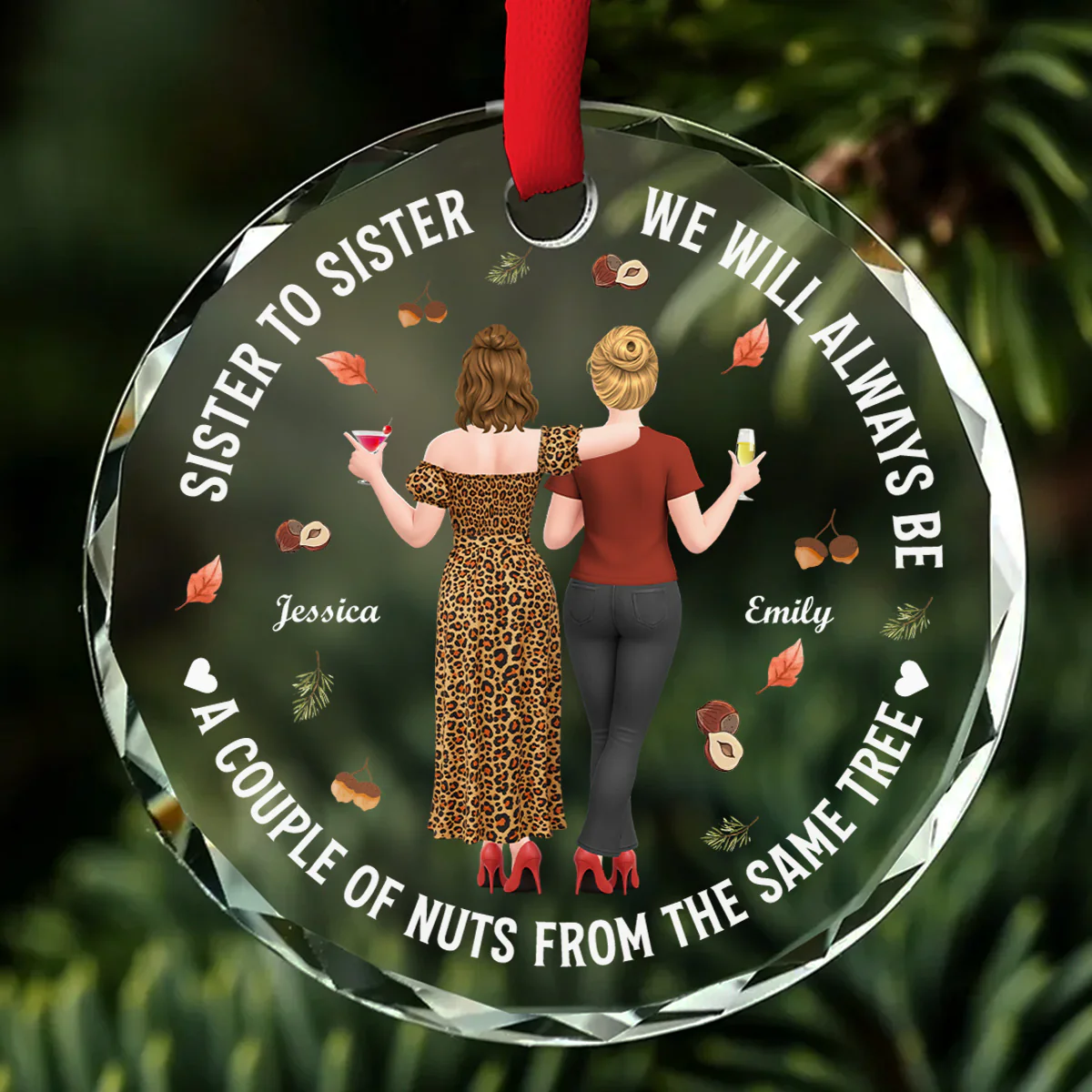 Sisters A Couple Of Nuts - Personalized Custom Glass Ornament