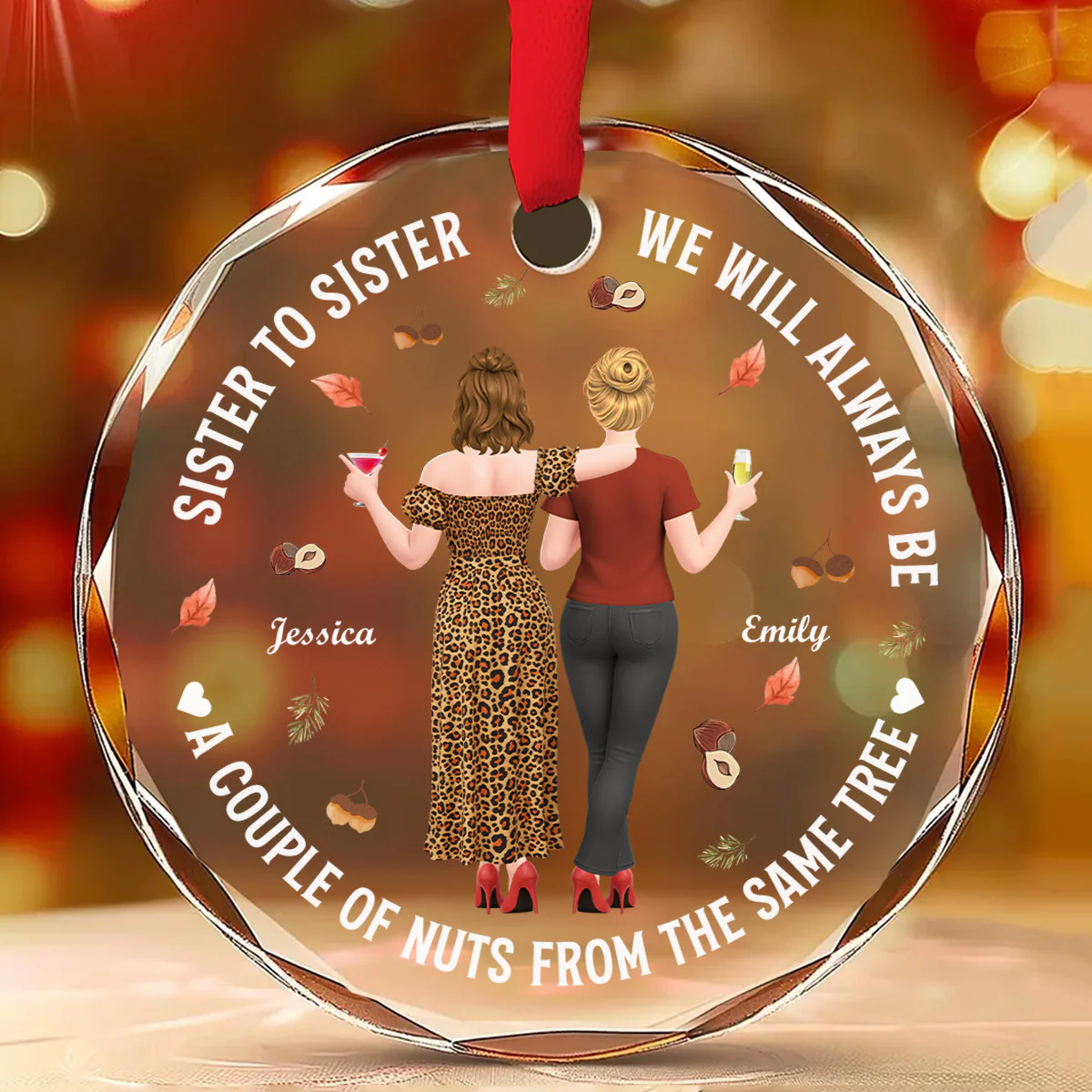 Sisters A Couple Of Nuts - Personalized Custom Glass Ornament - Image 2