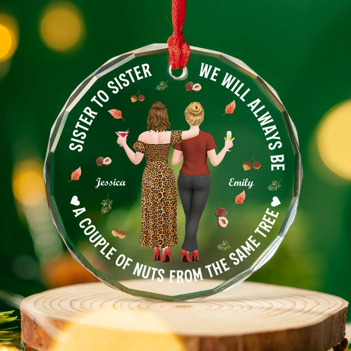 Sisters A Couple Of Nuts - Personalized Custom Glass Ornament - Image 3